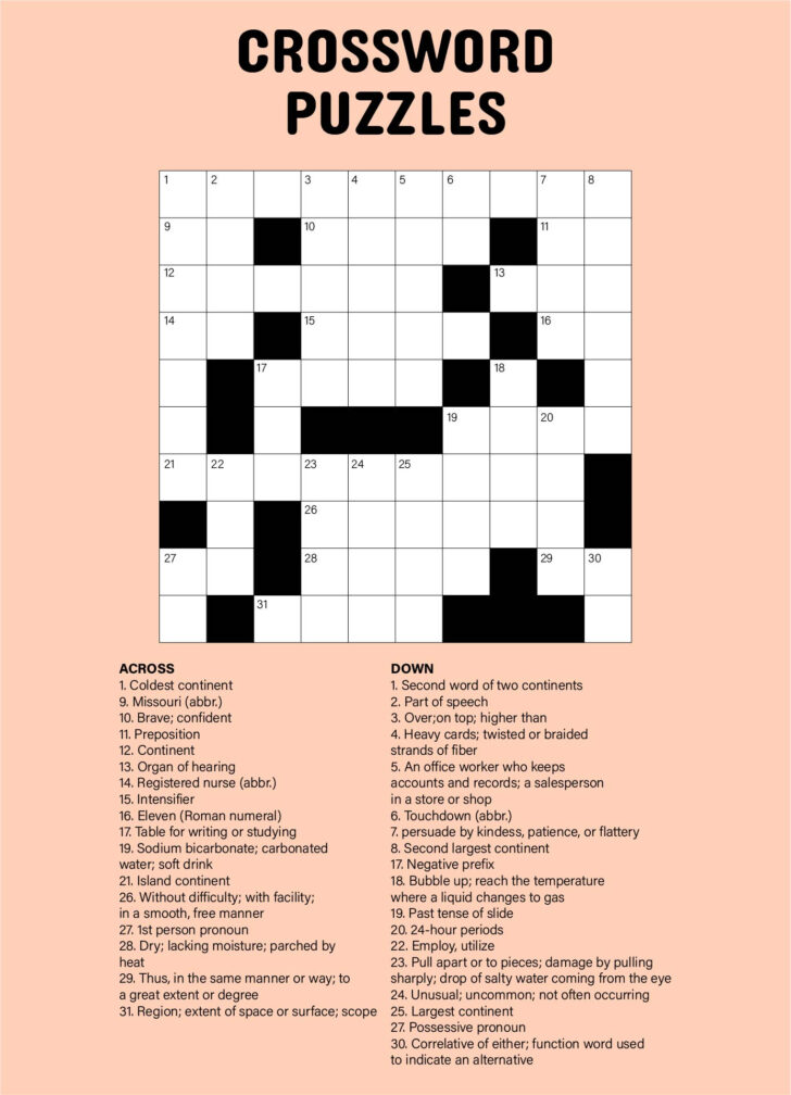 10 Best Large Print Easy Crossword Puzzles Printable Printablee | Emma ...