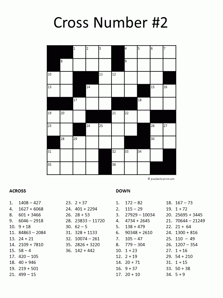 Printable Maths Crossword Puzzles