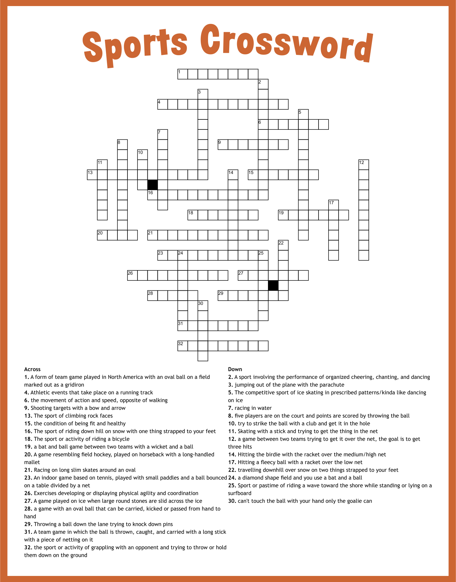 6 Best Sport Crossword Printable Printablee