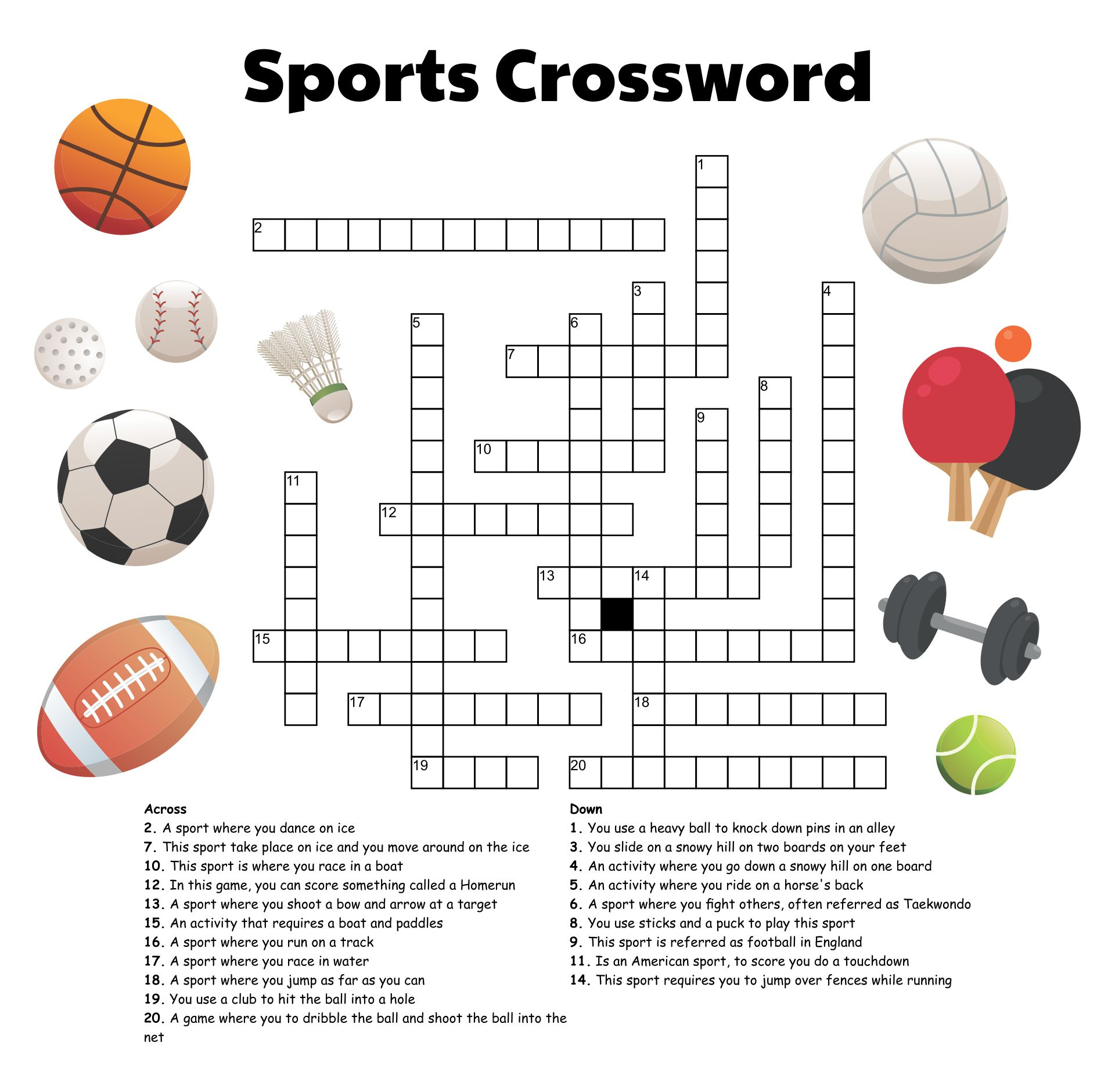 Printable Sports Crossword Puzzles | Emma Crossword Puzzles