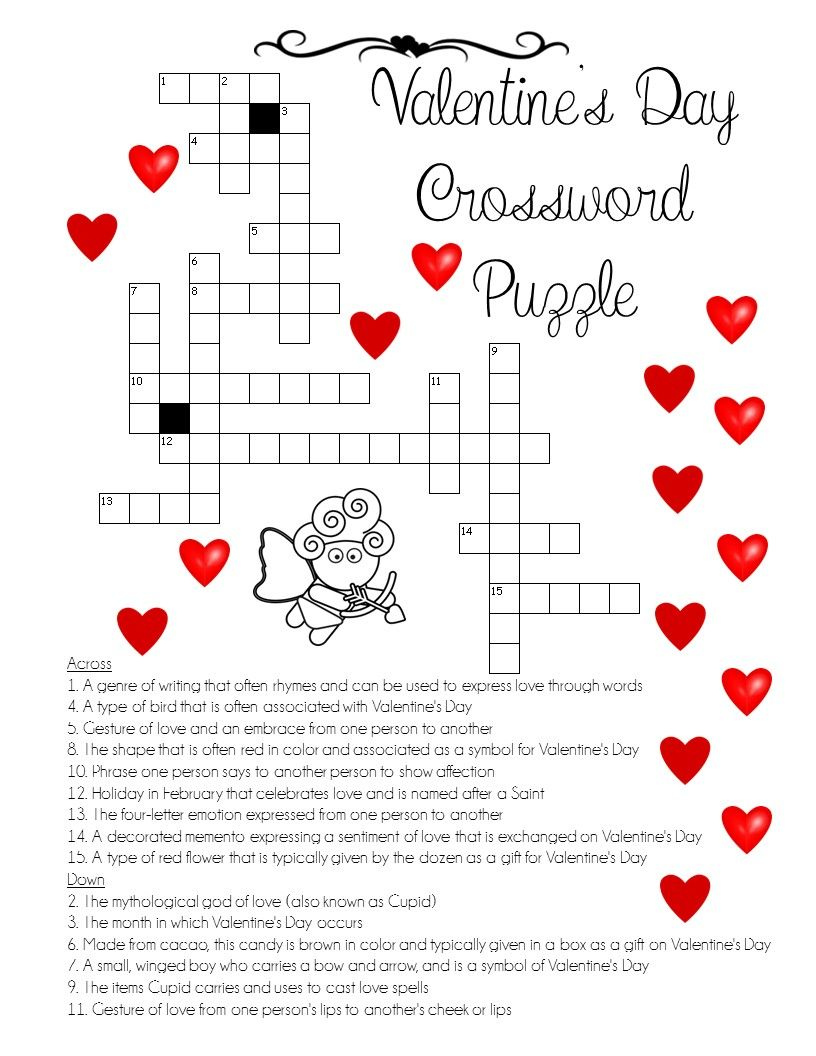 A LOVE For Words Valentine s Day Crossword Puzzle Sunday School 