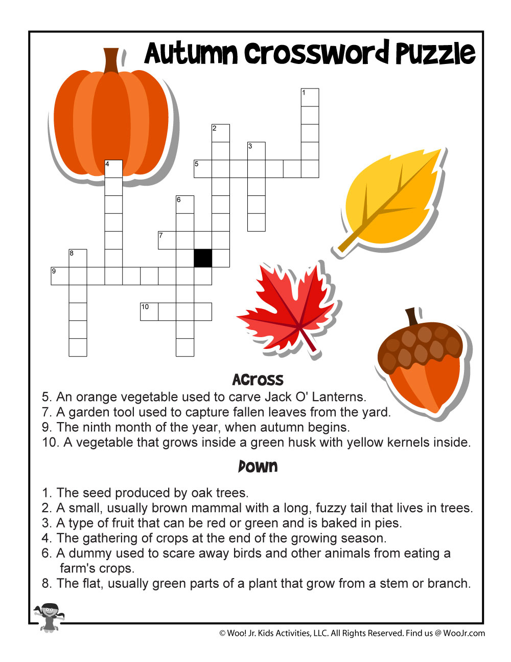 Autumn Crossword Puzzle Worksheet Woo Jr Kids Activities Children 