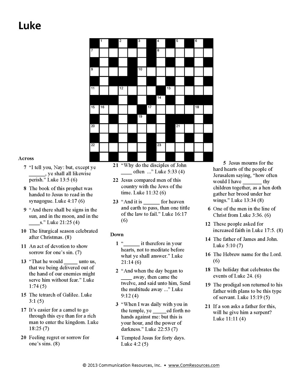 Bible Crossword Puzzles For Kids Free Printable Printable Crossword
