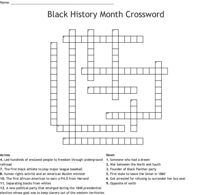 Free Black History Crossword Puzzles Printable