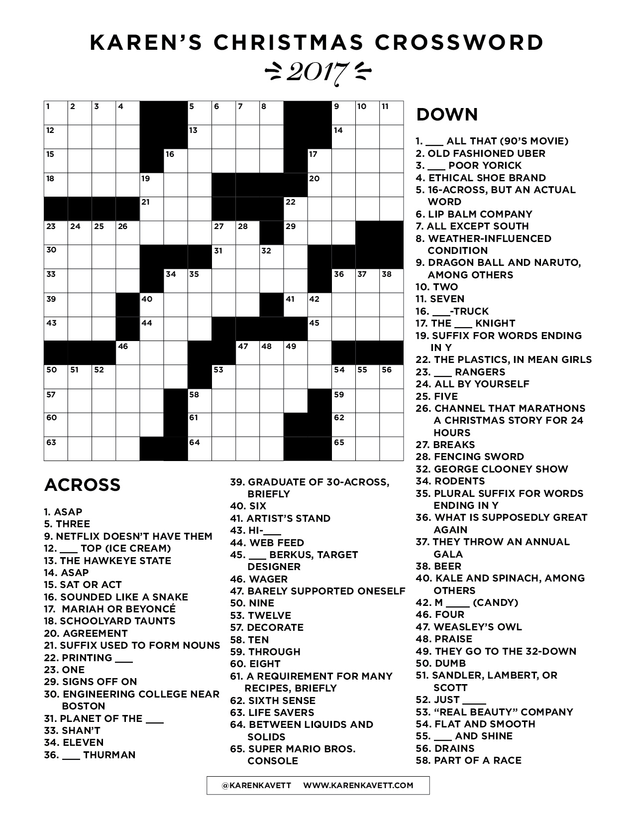 Christmas Crossword 2017 Karen Kavett