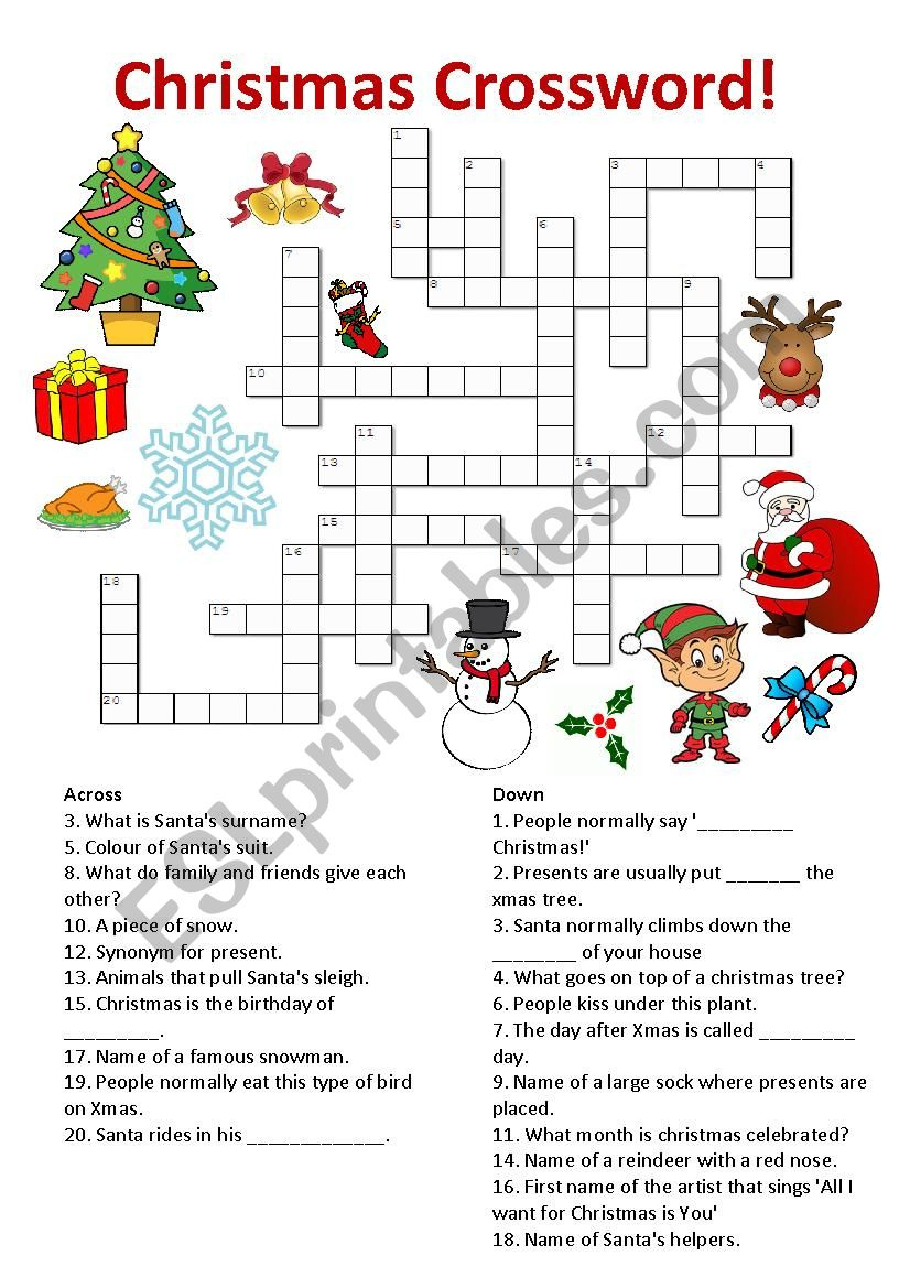 Christmas Crossword ESL Worksheet By Annblake