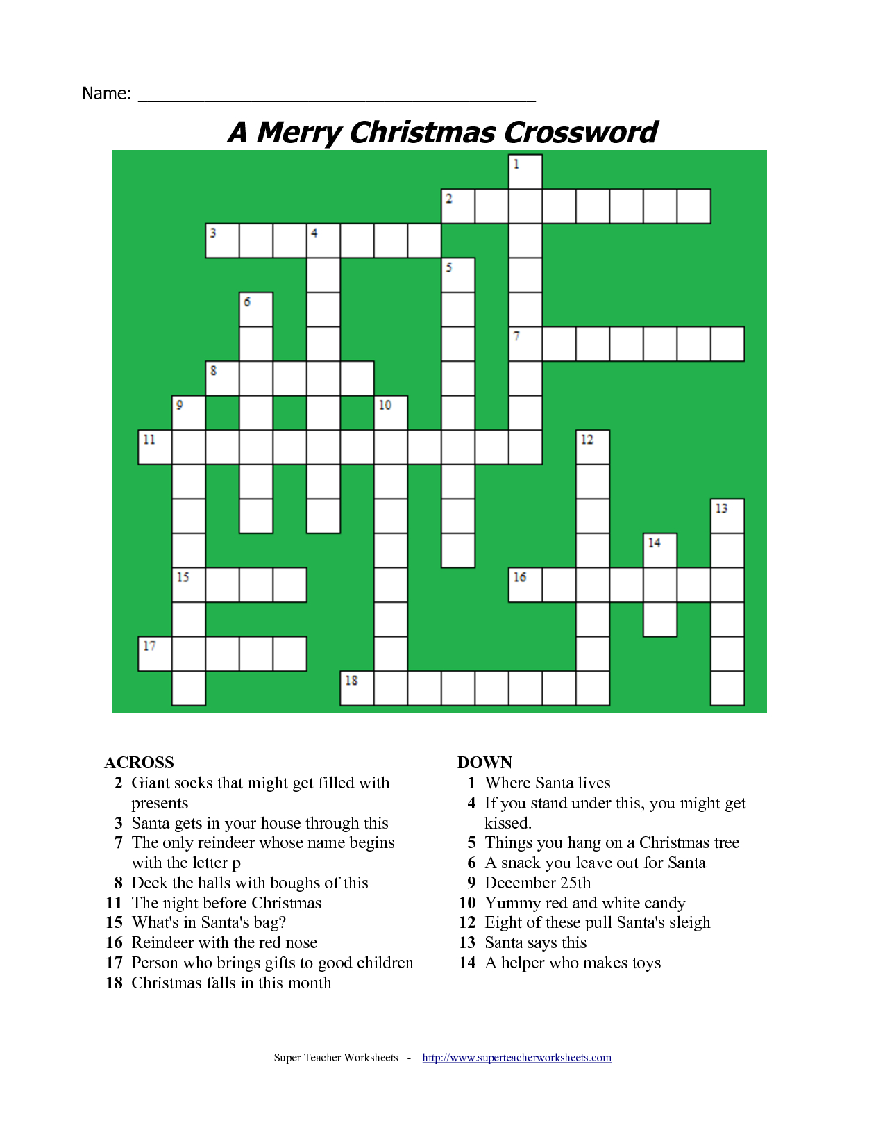 Christmas Crossword Puzzles Best Coloring Pages For Kids Printable 