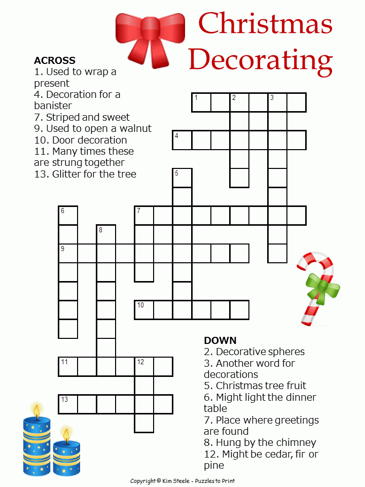 Christmas Decorations Crossword For Kids Christmas Worksheets
