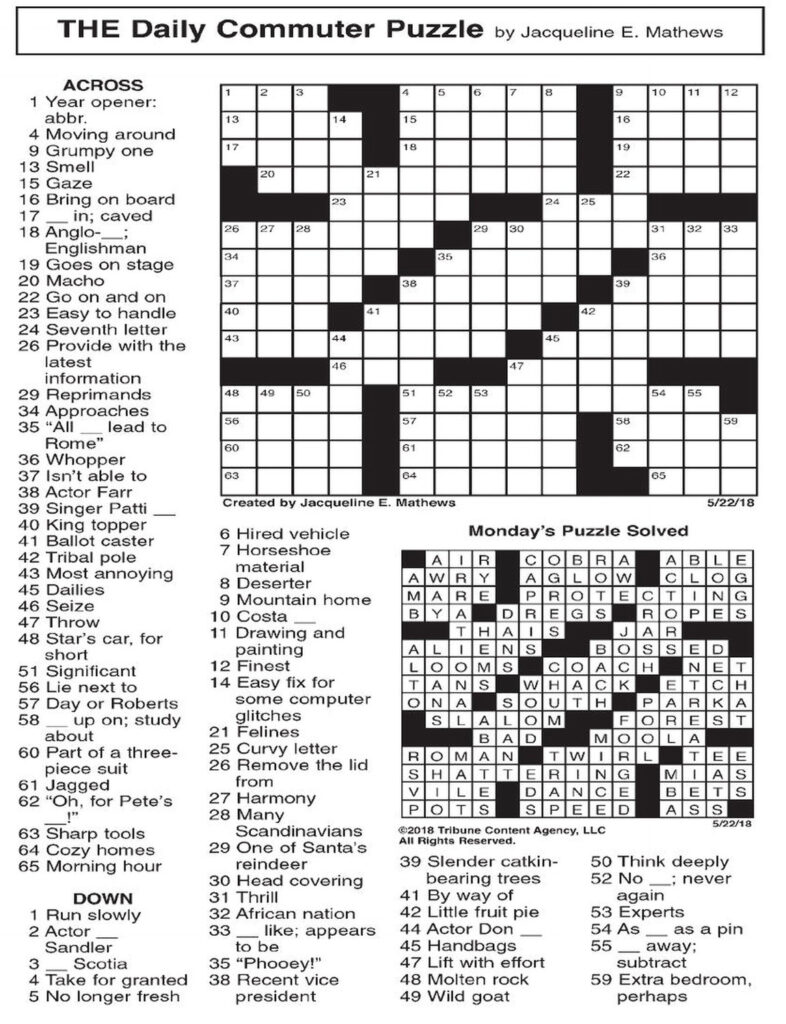 Commuter Crossword Puzzle Free Free Printable Crossword Puzzles For