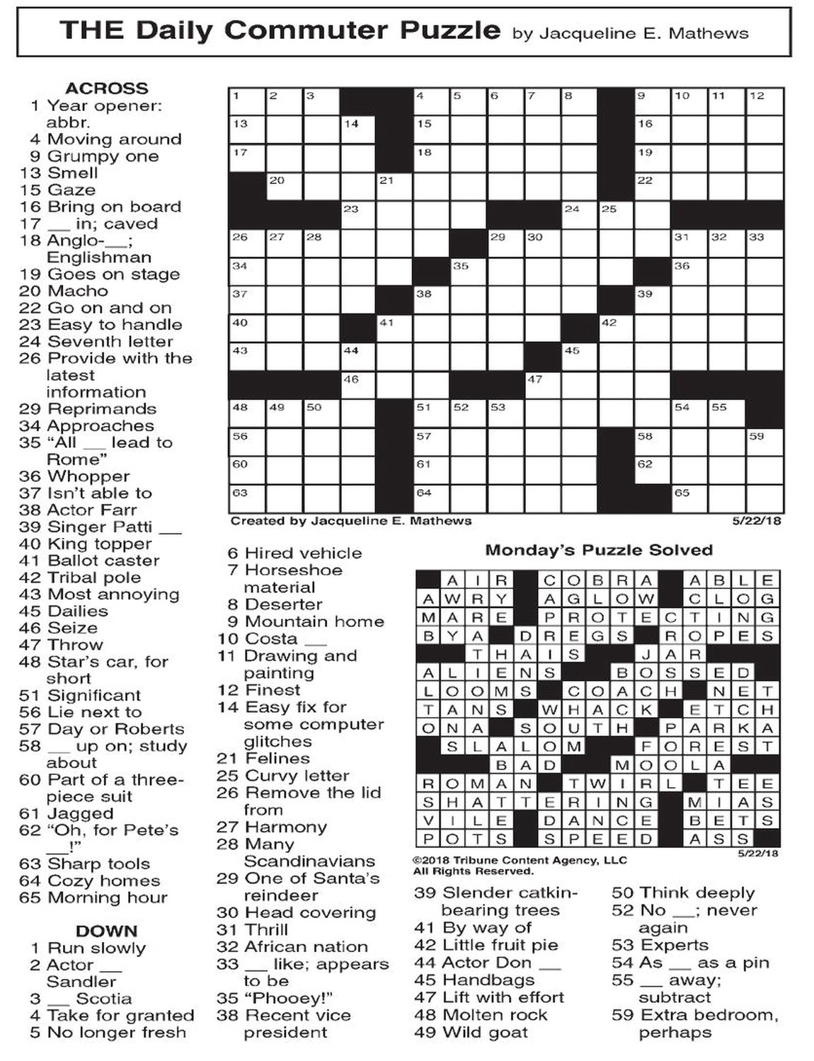 Daily Commuter Crossword Puzzle Free