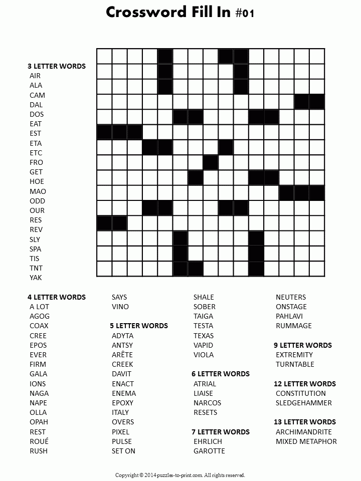 Crossword Fill In Puzzles Printable Vocabulary Builders Fill In 