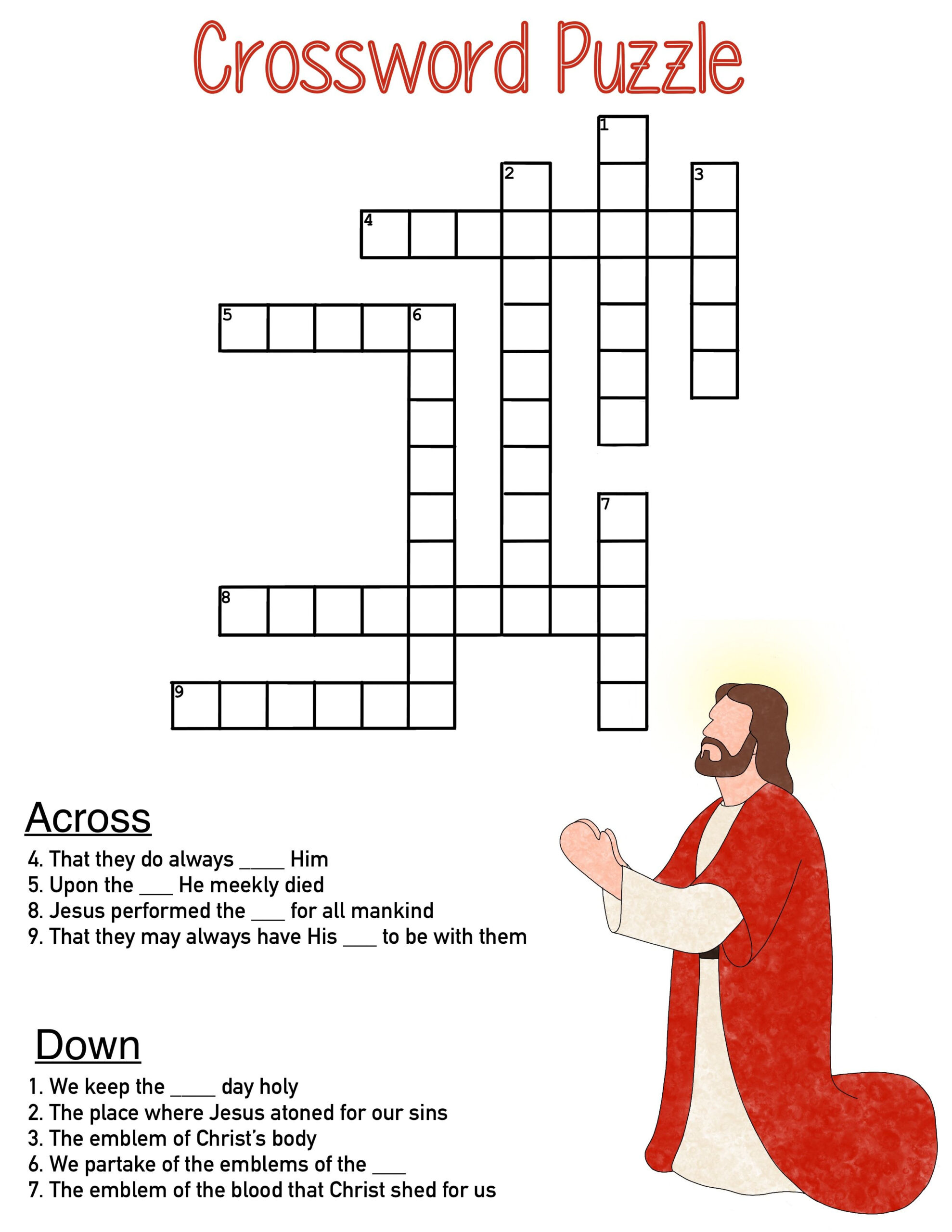 Crossword Puzzle Centered Around The Atonement And Sacrament Come 