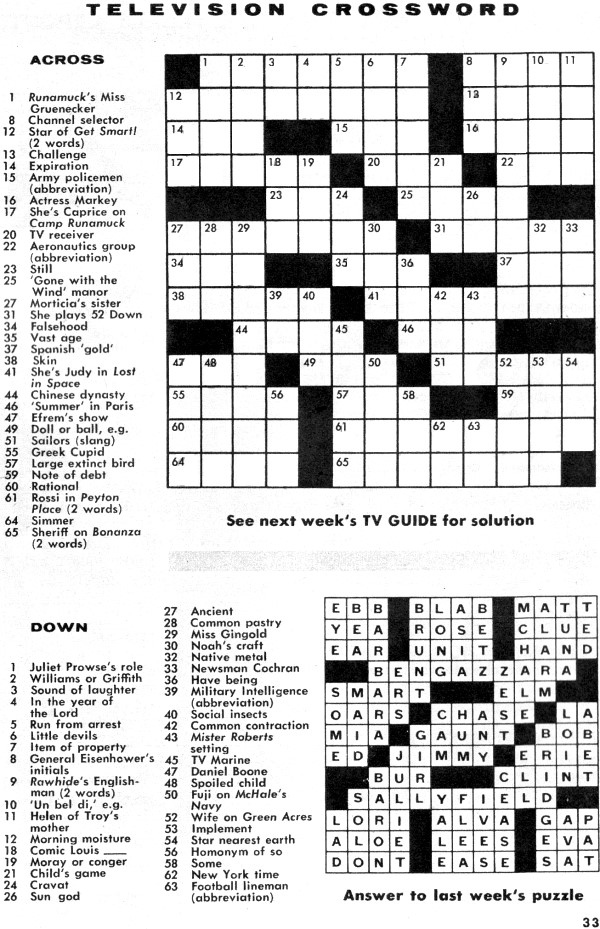 Crossword Puzzle From December 4 1965 TV Guide Airplanes And Rockets
