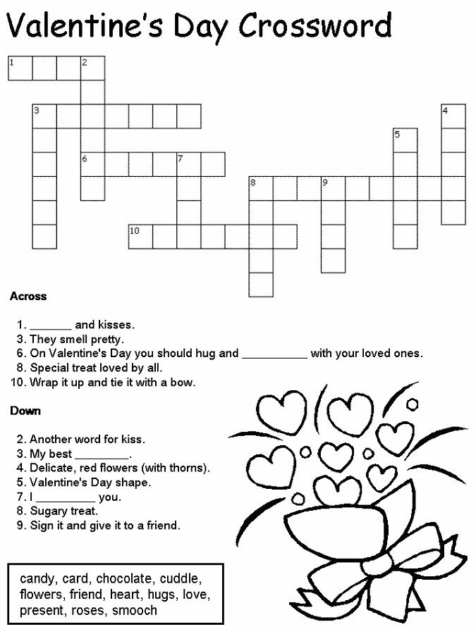 Crossword Puzzle Kids Valentine Coloring Sheets