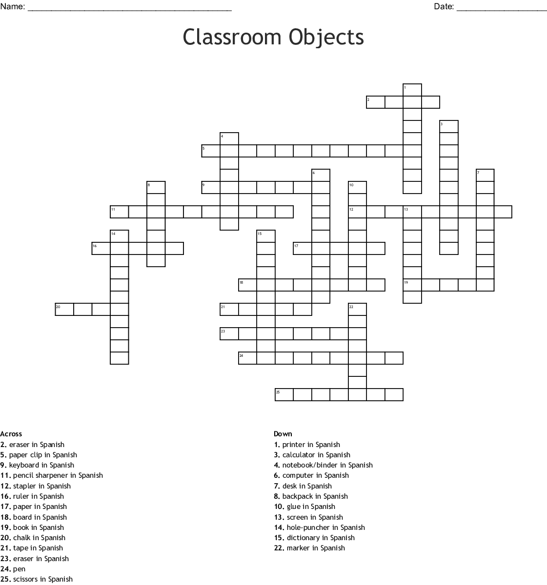 Crossword Puzzle Printable In Spanish Printable Crossword Puzzles