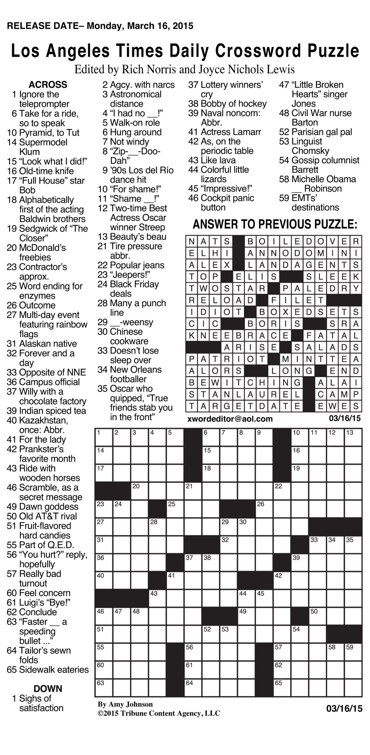 Crossword Wikipedia La Times Printable Crossword 2015 Printable 