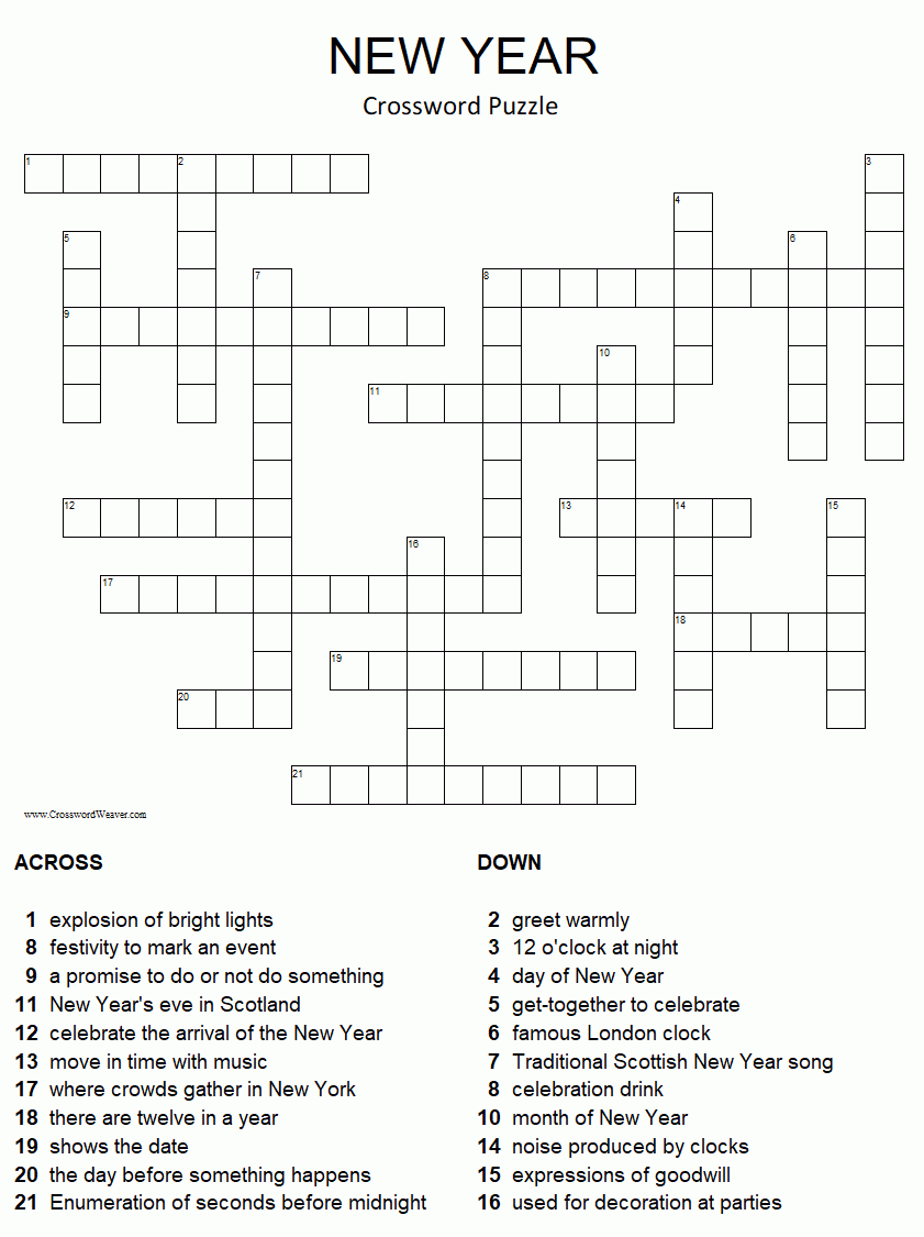 Crosswords printable New Year Level 4 Learn English Today