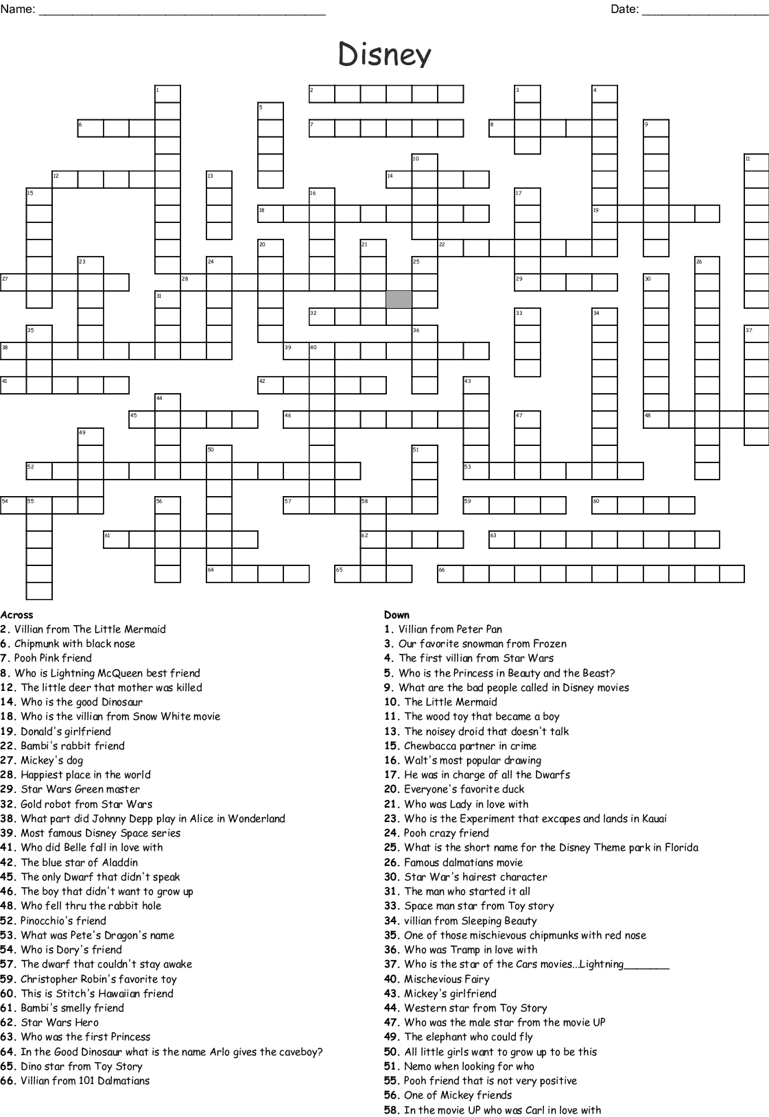 Themed Disney Disney Crossword Puzzles Printable | Emma Crossword Puzzles