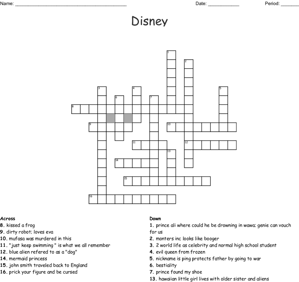 Disney Crossword Puzzles Printable For Adults Printable Template 2021 ...