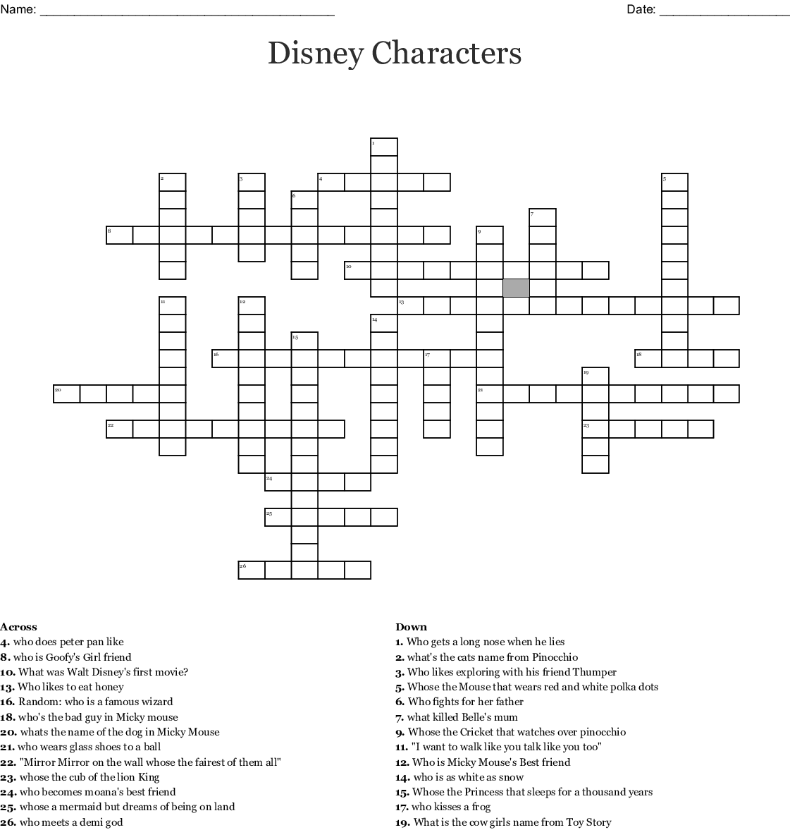 Disney Crossword Puzzles Printable For Adults Printable Template 2021