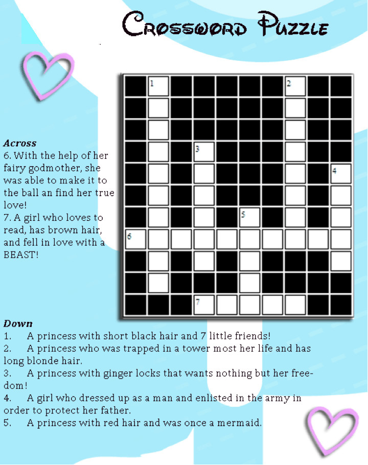 Disney Princess Crossword Puzzle For Kids AllFreeKidsCrafts