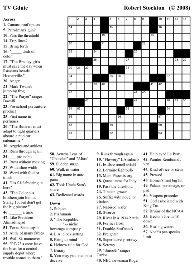 Tv Guide Crossword Puzzles Free Printable