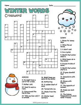 Early Finisher Winter Crossword Puzzle Worksheet Activity By Puzzles To 