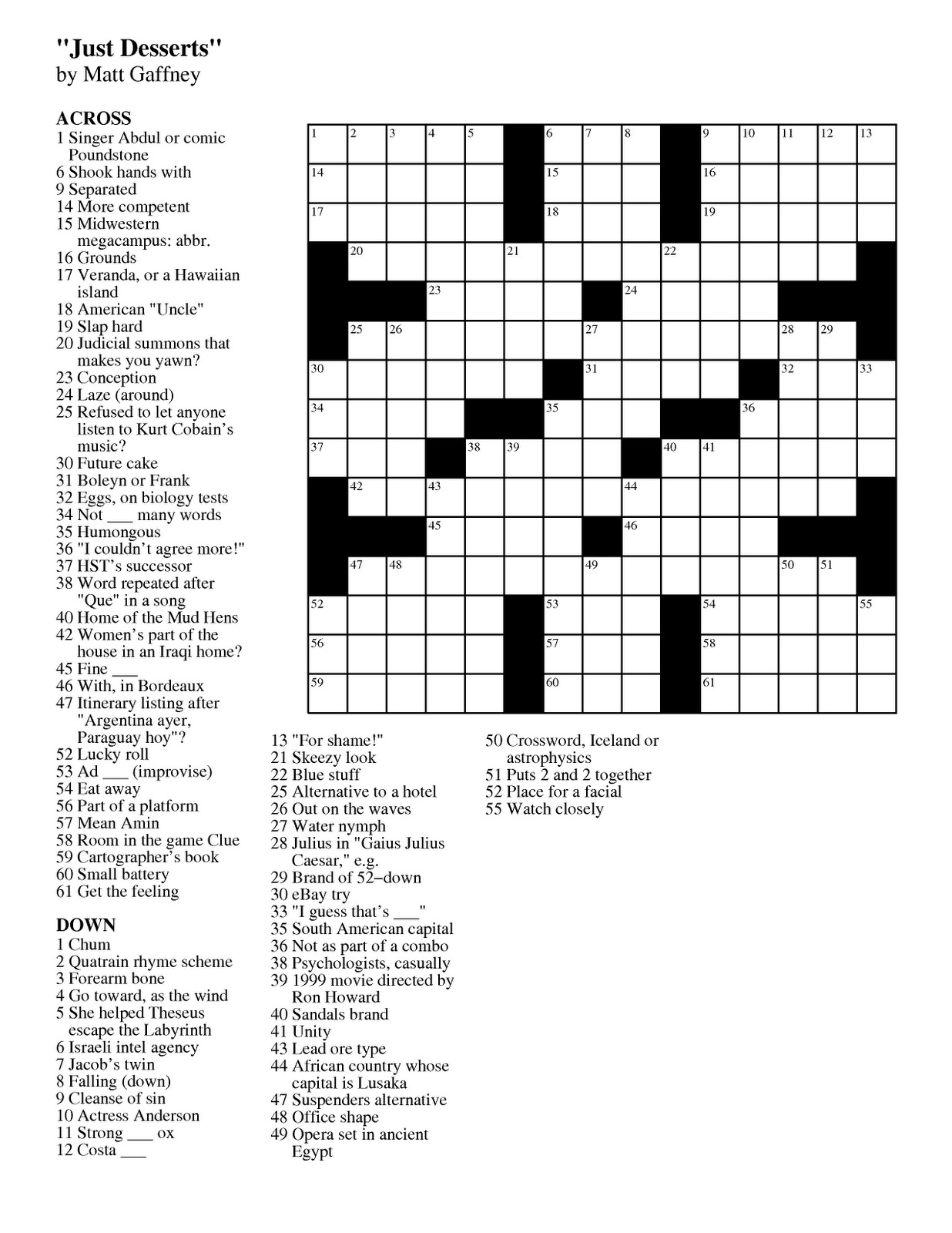 Easy Printable Crossword Puzzle Answers Printable Crossword Puzzles