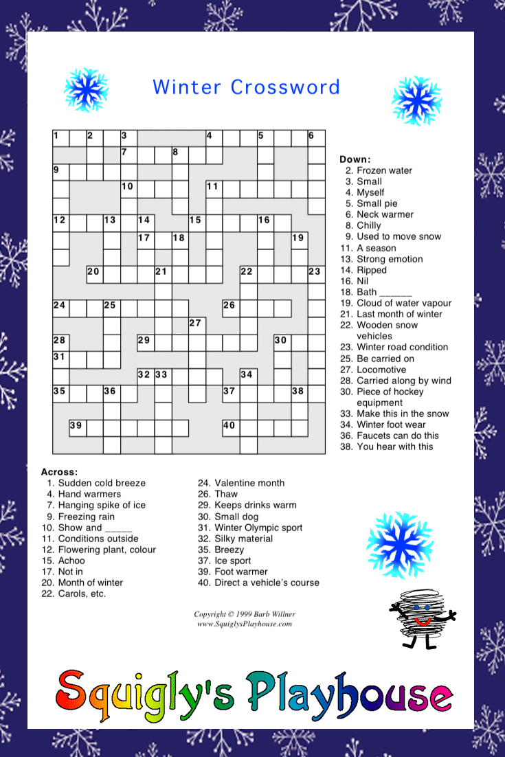 F free Printable Winter Crossword Puzzles Template Printable