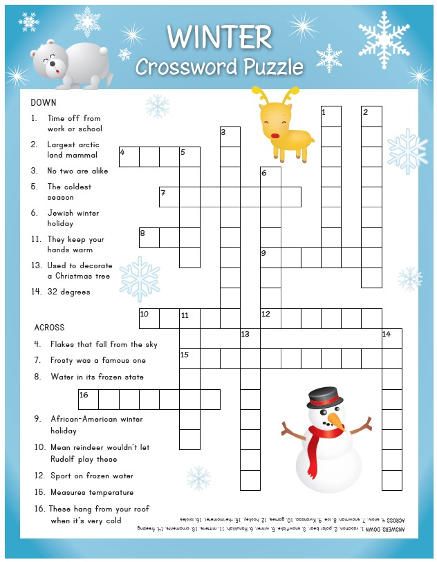 F free Printable Winter Crossword Puzzles Template Printable