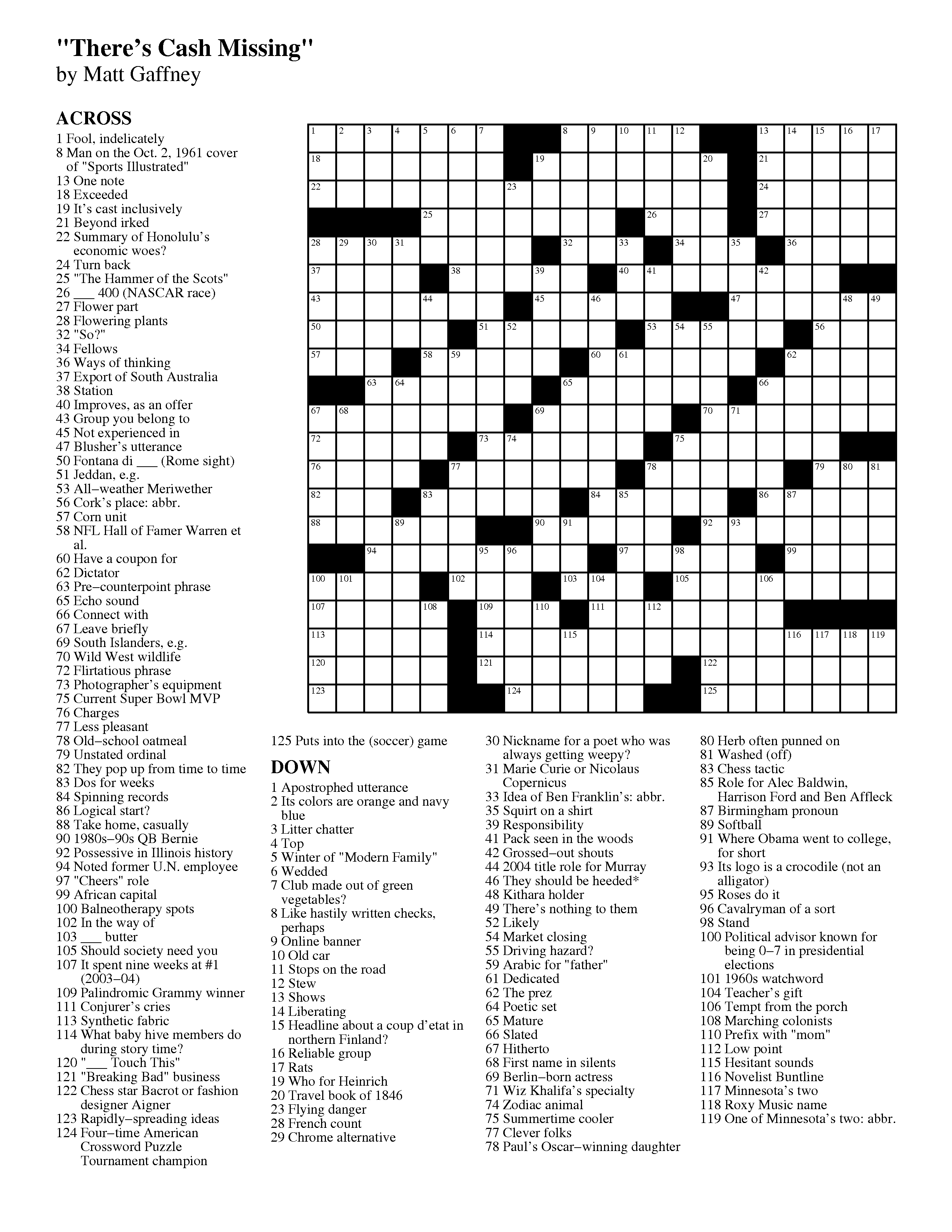 February 2013 Matt Gaffney s Weekly Crossword Contest