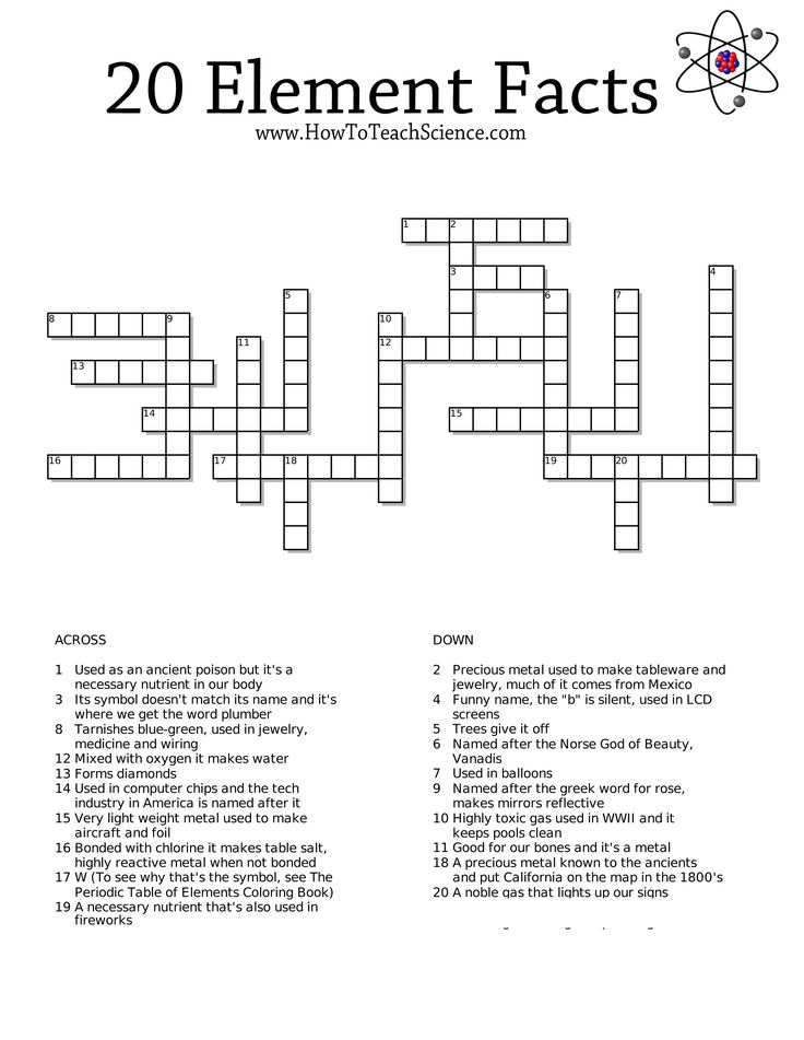 FREE Crossword Printables On The Elements For 3rd Grade Through High 