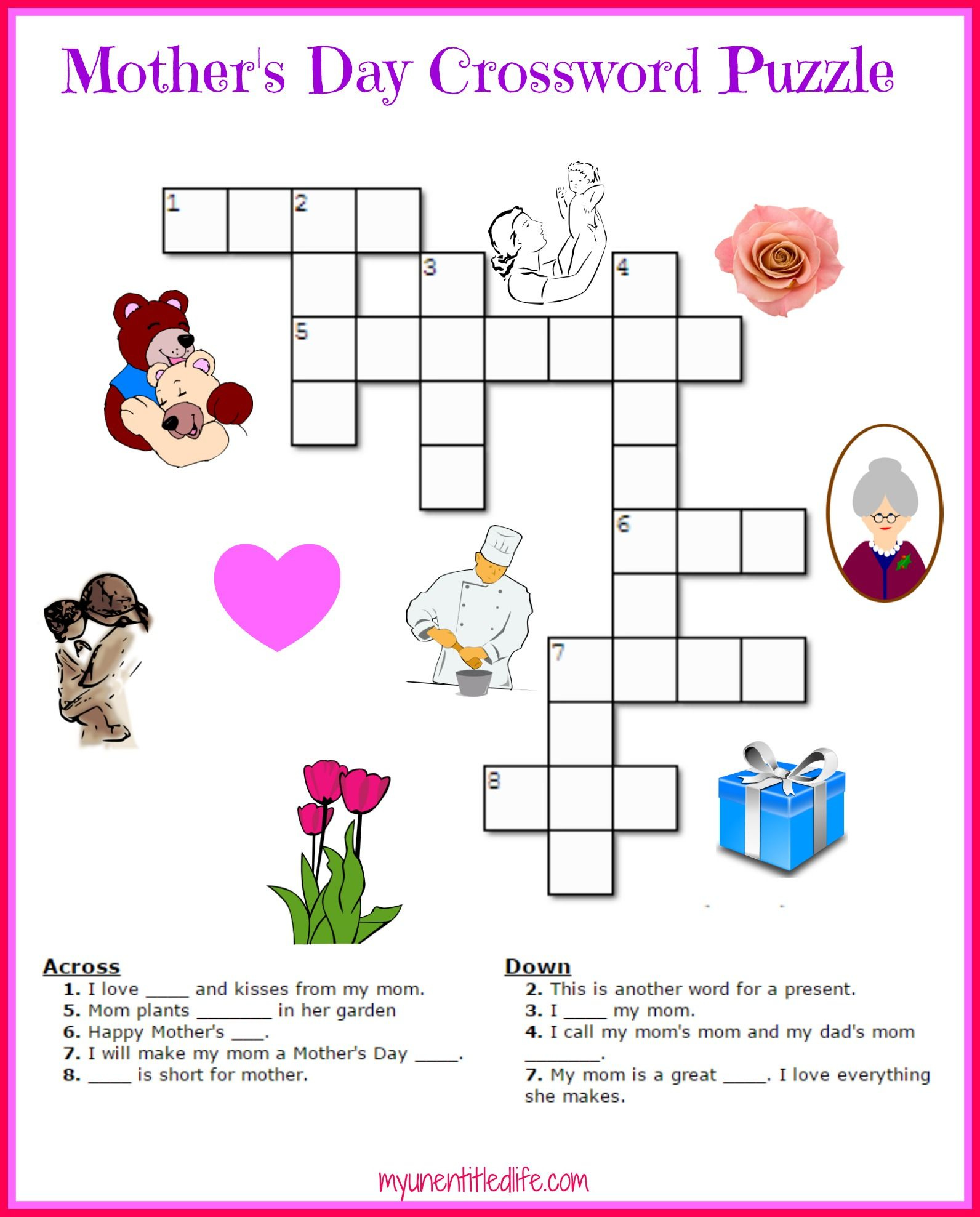 Free Mother s Day Crossword Puzzle Printable Mother s Day Games 