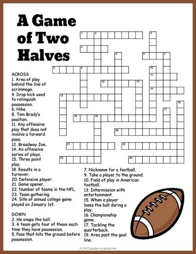 Free Printable Football Crossword Football Kids Printable Puzzles 