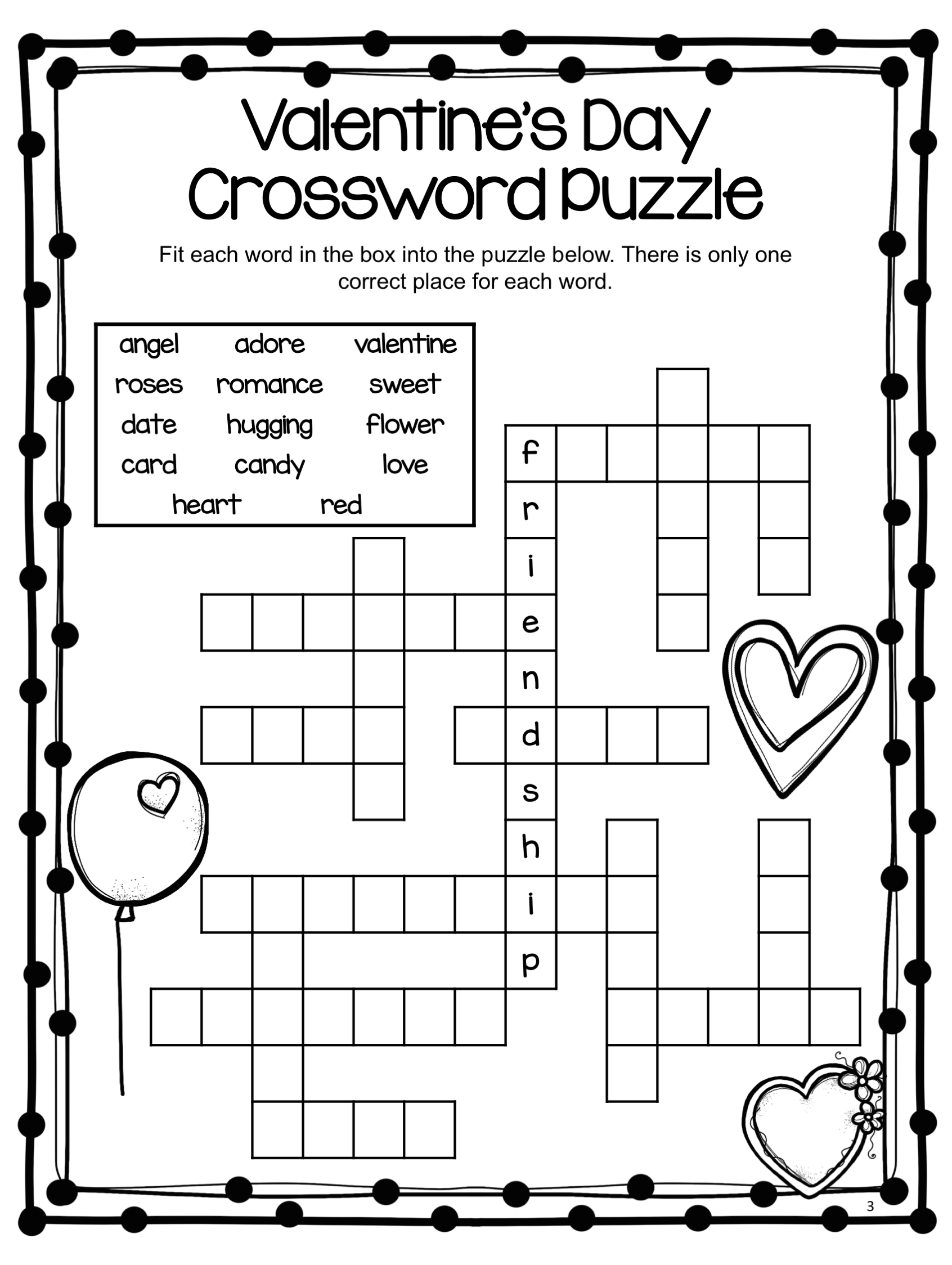 Free Valentine S Day Crossword Puzzles Crossword Printable