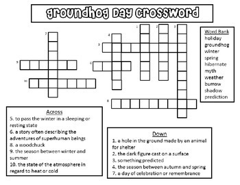 Groundhog Day Crossword Puzzle By Elementary Adventures TpT Emma