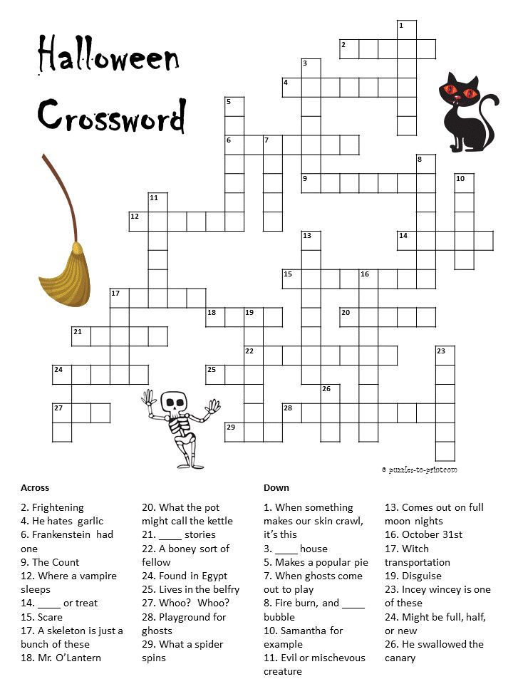Halloween Crossword Halloween Puzzles Halloween Crossword Puzzles 