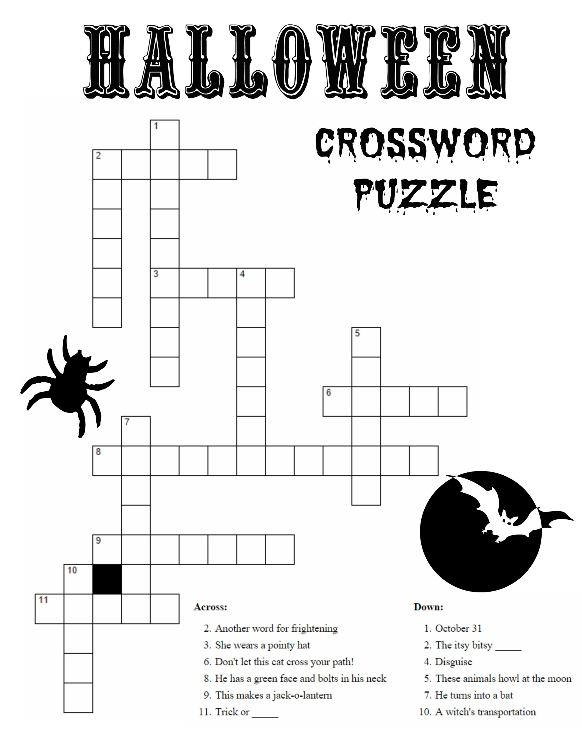 Halloween Crossword Puzzles For Adults Printable Printable Crossword 