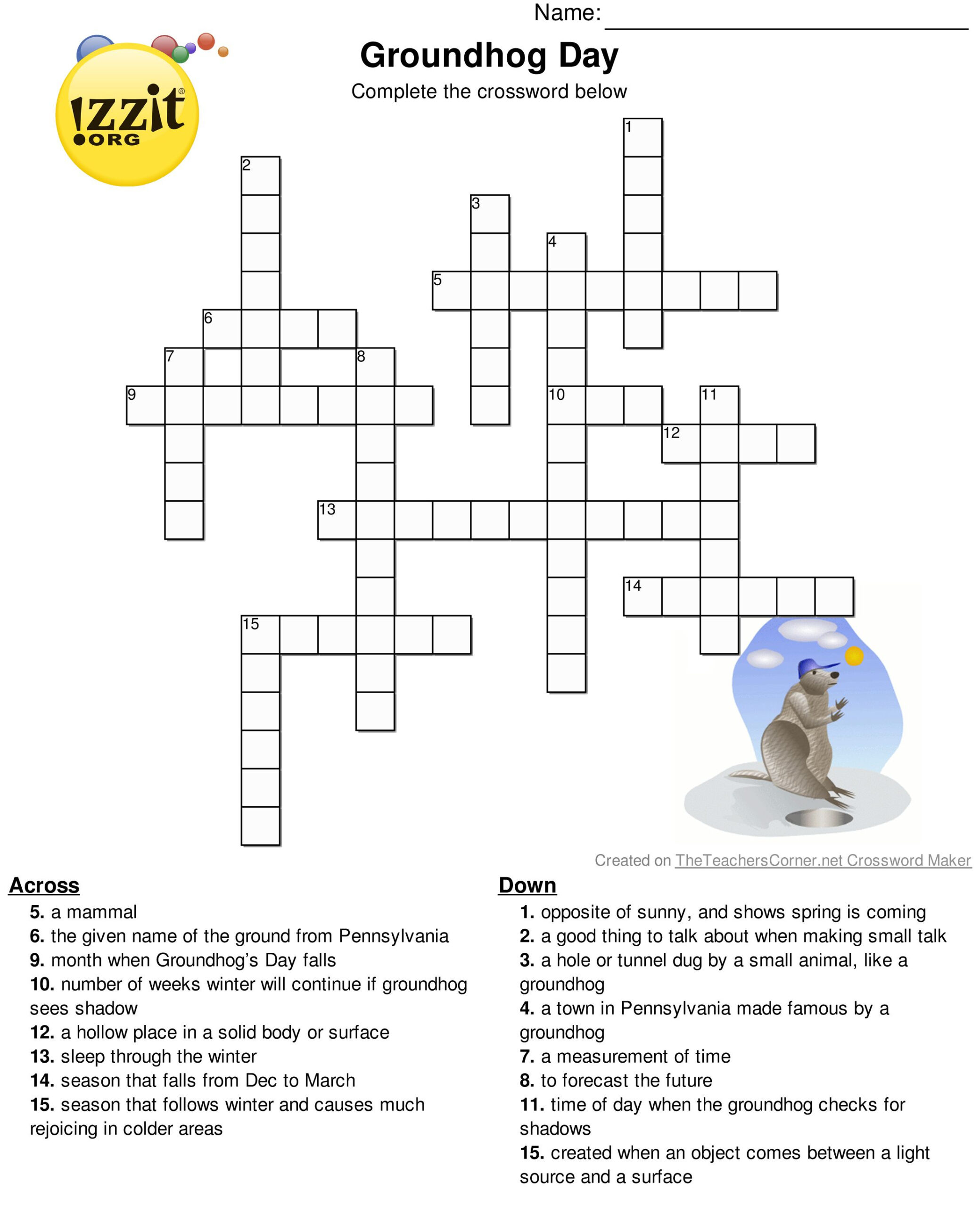 Happy Groundhog s Day Below Is A Printable Groundhog s Day Crossword 