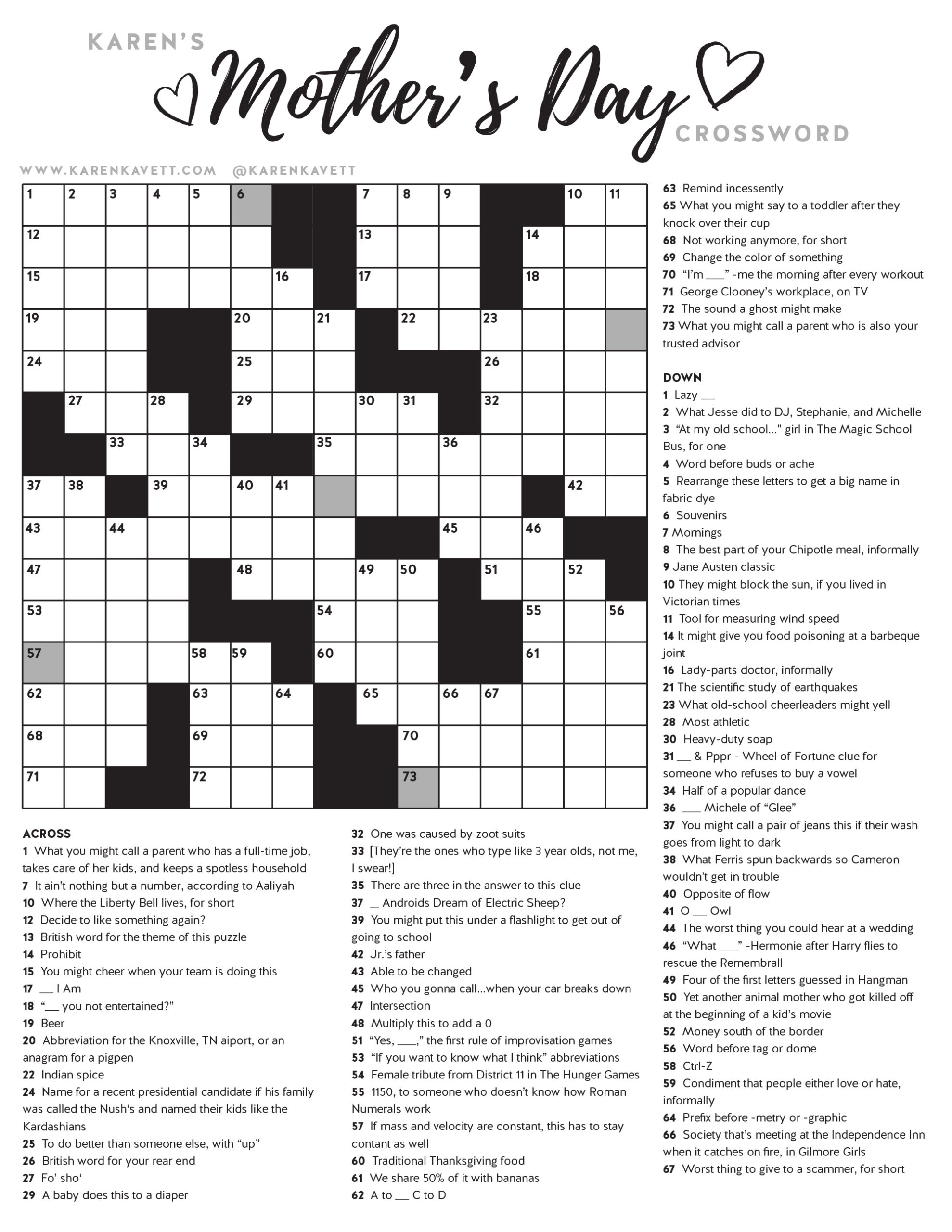 Happy Mother s Day Crossword Puzzle Karen Kavett