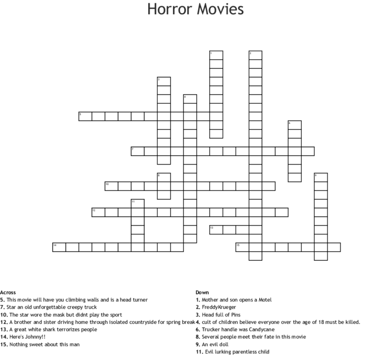 Horror Movies Crossword WordMint Emma Crossword Puzzles