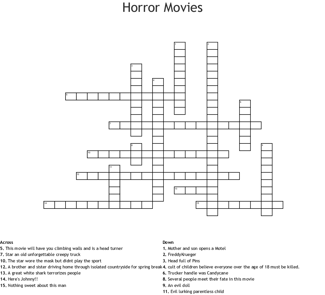 Horror Movie Crossword Puzzles Printable Emma Crossword Puzzles