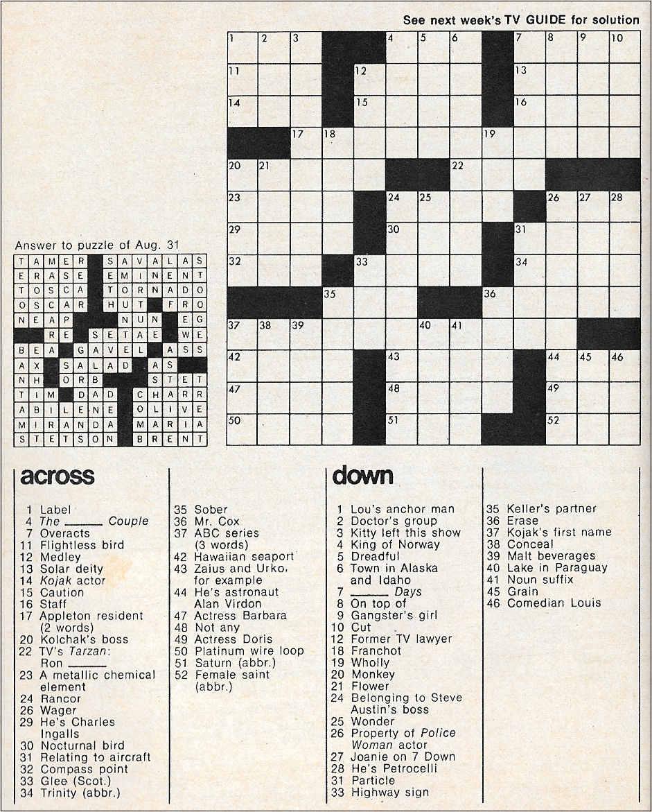 It s About TV Help Fill Out The TV Guide Crossword Puzzle 