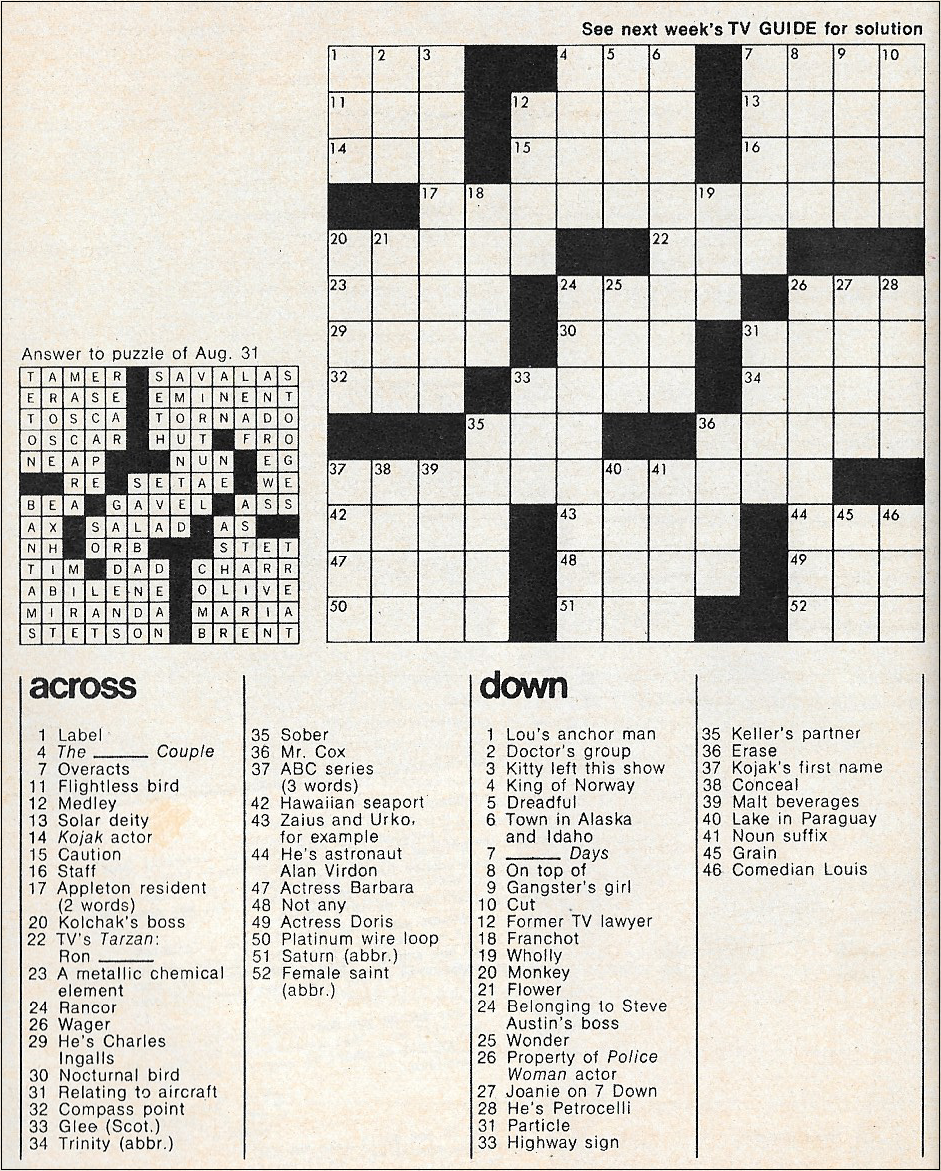 It S About TV Help Fill Out The TV Guide Crossword Puzzle Emma