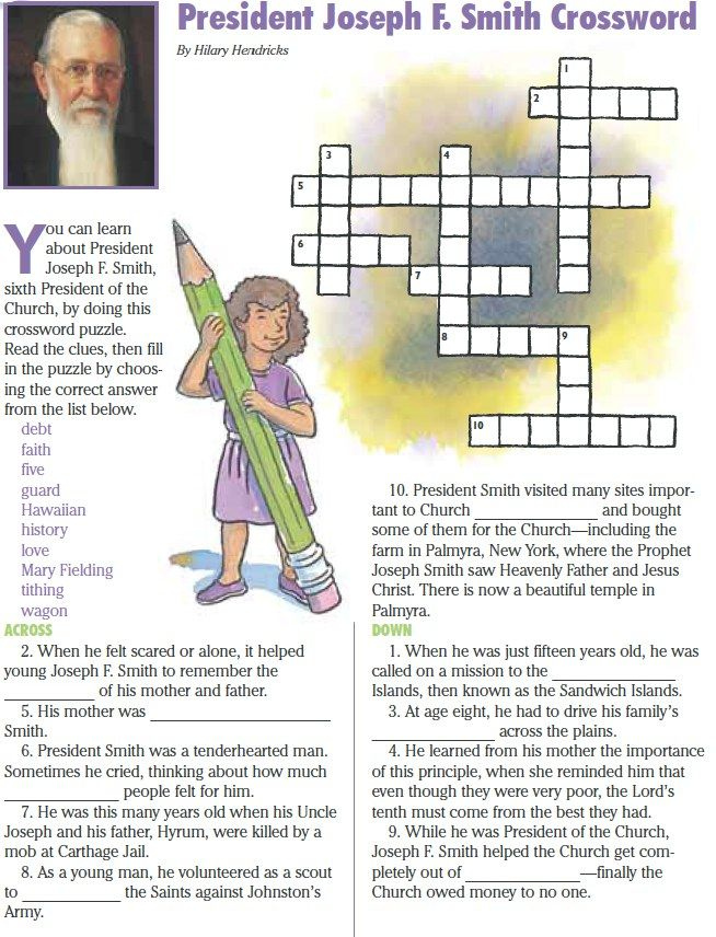 Joseph F Smith Crossword Puzzles Lds Lessons Crossword