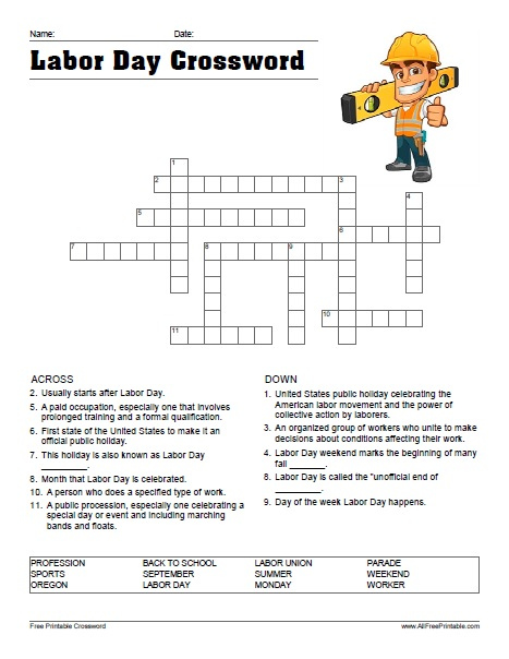 Free Printable Labor Day Crossword Puzzles