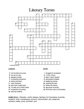 Literary Terms Crossword Puzzle By Joanna Dominique TpT