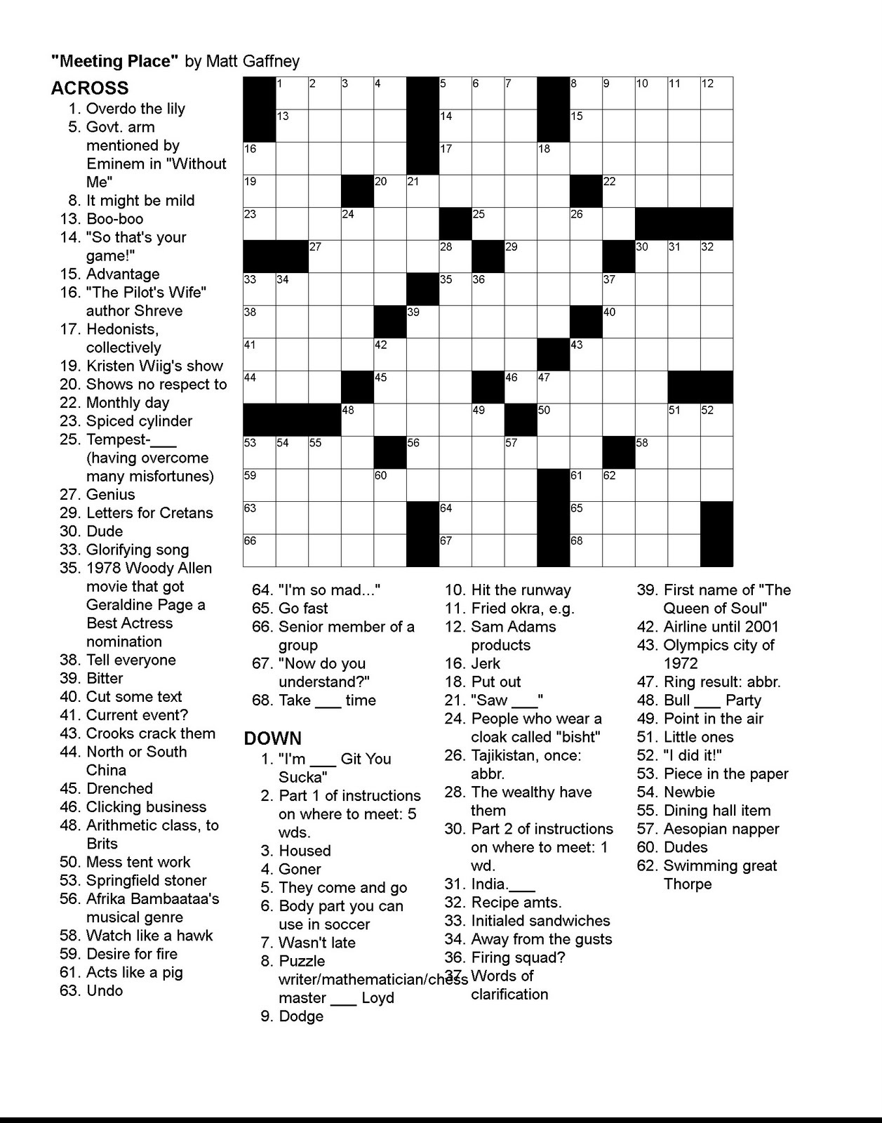 Los Angeles Times Crossword Puzzle Printable Printable Crossword