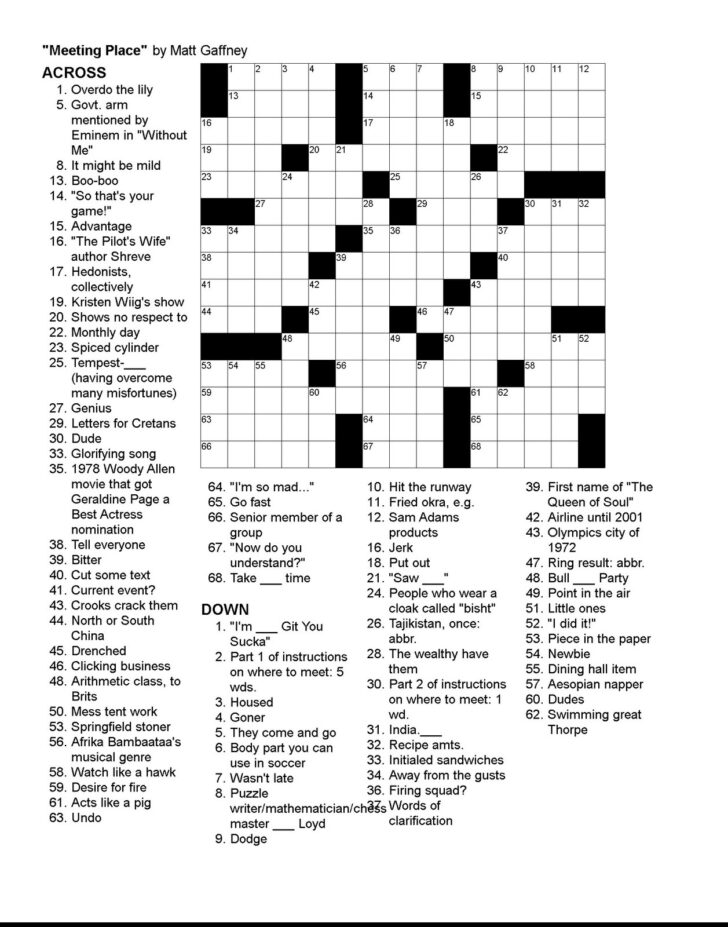 Los Angeles Times Crossword Puzzle Printable Printable Crossword