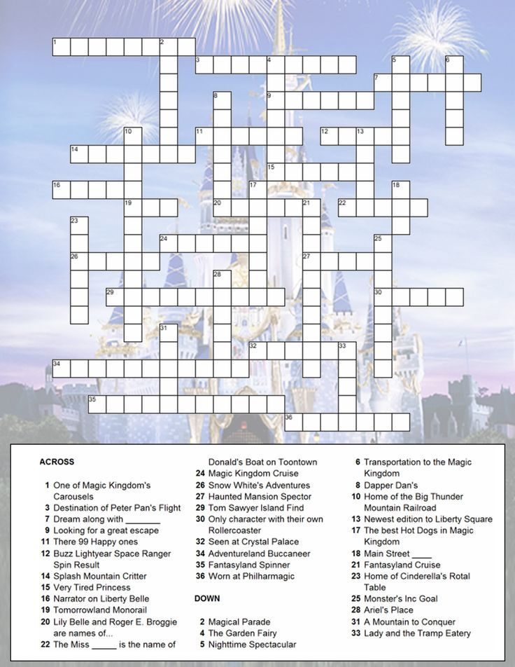 Magic Kingdome Crossword Puzzle Disney Activities Disney Games 